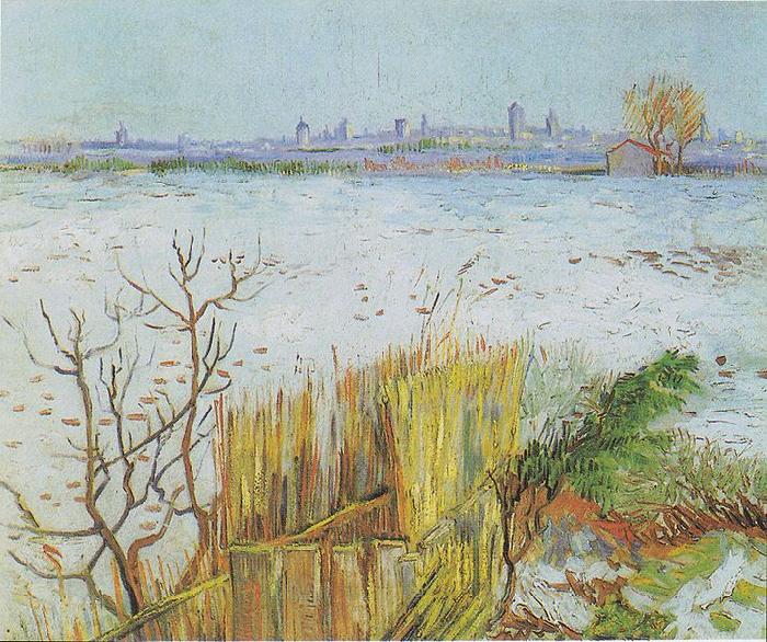 Vincent Van Gogh Landscape in the snow with Arles in the Background Spain oil painting art